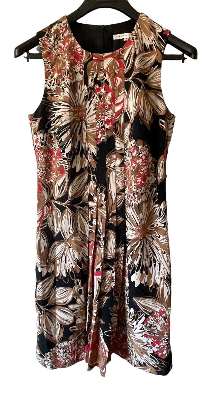 TRINA TURK ~ Sz 4 Shift Dress Pleated Floral Sleeveless Scoop Neck ~ Feminine